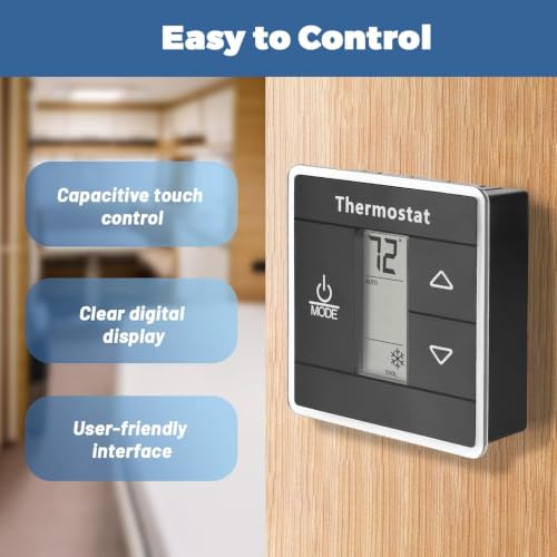 Image of 3316250.712 RV Single Zone Thermostat Compatible with Dometic RV Air Conditioner - Capacitive Touch Control, Digital Display Wall Thermostat for RV, Camper, Travel Trailer