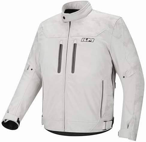 ILM Motorcycle Riding Jacket Reflective with CE Armor and Detachable Thermal Liner Dual Sport All Season for Men Model JRF4 (White,M)