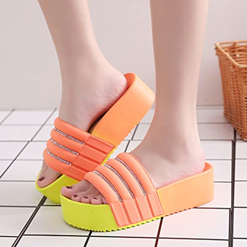 Women's Light Weight Slippers Summer One Word Drag Flash Drill Loose High Bottom Non Slip Outer Wear Thick Bottom3