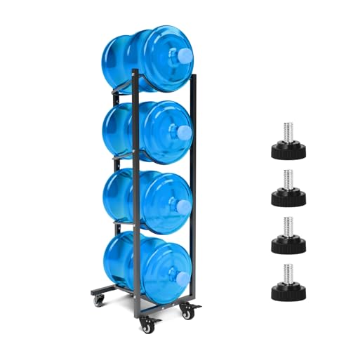 XXSJ 5 Gallon Water Jug Holder with 4 Wheels: 5 Gal Bottle Storage Rack