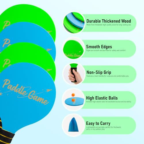 Image of EVERICH TOY Paddle Ball Set - Indoor & Outdoor Racket Game for Kids, Teens, and Adults, Badminton & Camping Games Essentials, Fun for Beach, Yard, and Lawn Play All Year Round