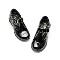 DREAM PAIRS Girls Mary Jane Flats School Uniform Dress Shoes T-Strap Lightweight Closed Toe Shoes,Size 12 Little Kid,All Black,KKUMFA2507