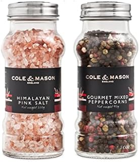 Cole & Mason HFSP164 Premium Jar Luxury Salt & Pepper Refill Set, Glass, Clear,140mm