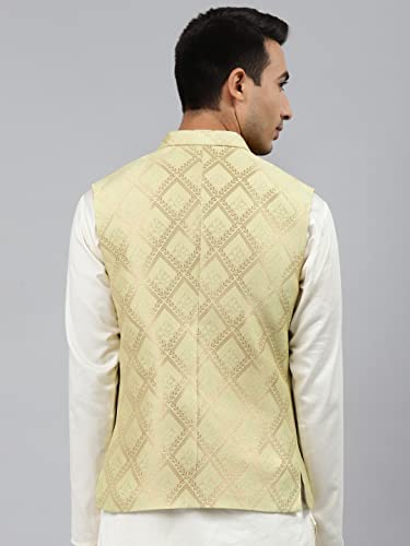 Image of MANQ Men Fawn Woven Jaquard Silk Nehru Jacket