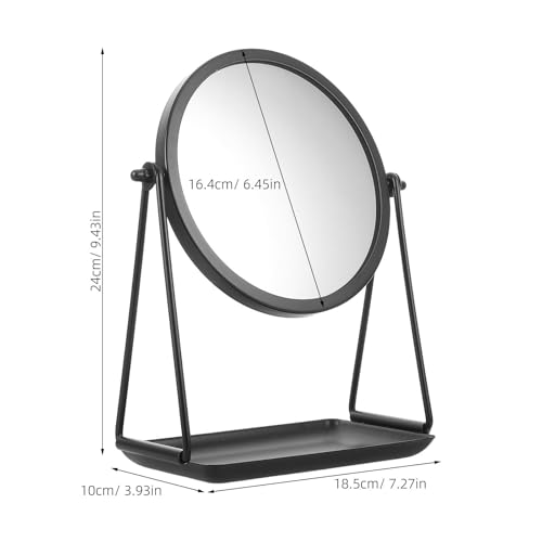 Espejo de maquillaje de mesa POPETPOP redondo con rotación 360 y bandeja organizadora 3