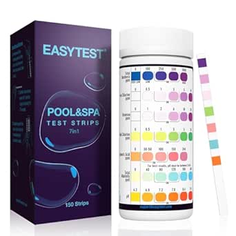 EASYTEST 7-Way Pool Test Strips, 150 Strips Water Chemical Testing for Hot tub and Spa, Accurate Test Bromine, Total Alkalinity, pH, Free Chlorine, Total Hardness, Cyanuric Acid, and Total Chlorine