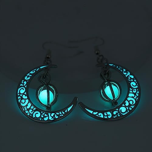 EEQQBZ Glow in The Dark Silver Crescent Moon Earrings - Glowing Blue Moon Charm - Magical Fantasy Fairy Glowing Earrings - Glow Jewelry2