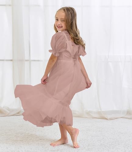 Tulle Flower Girl Dress Toddler Boho Ruffle Puff Sleeve Party Wedding First Communion Princess Pageant Dress2