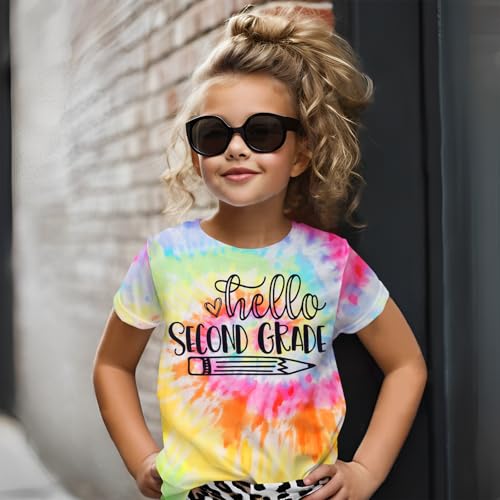 Image of KEKEMI Kid Girls First Day of School Shirt Hello Kindergarten First /Second /Third Grade Tshirt Back to School Tees Tops 4-10Y