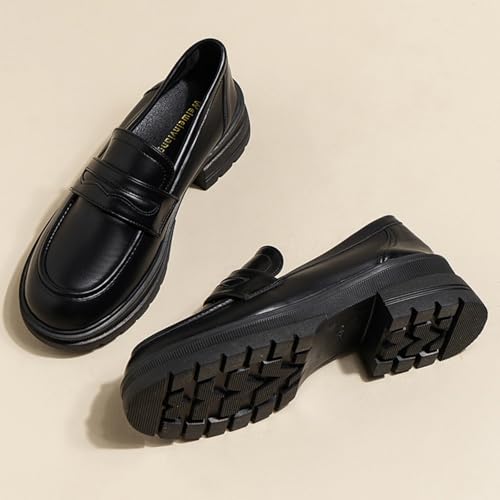 Women's Loafers, Lug Sole Slip On Platform Chunky Penny Loafers for Women, Stylish Dressy and Work Shoes, Business Casual Footwear for Women (Black,7)3
