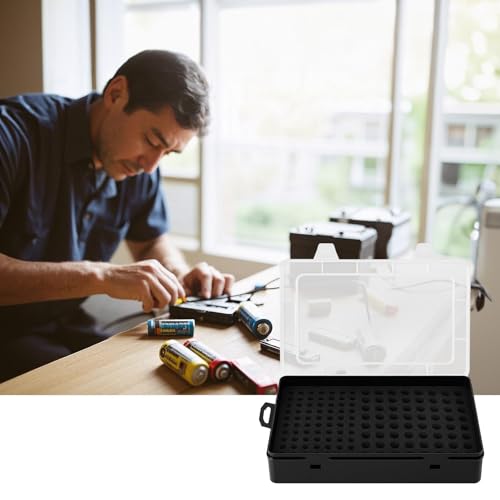 Xuerdon Batterie Aufbewahrungsbox, Batterie Box Für 134 Stk. AA & AAA Batterien, Tragbare Garage-Organisationsbox, Geeignet Für Zuhause, Küche, Lager (Batterien Nicht Enthalten)-Schwarz