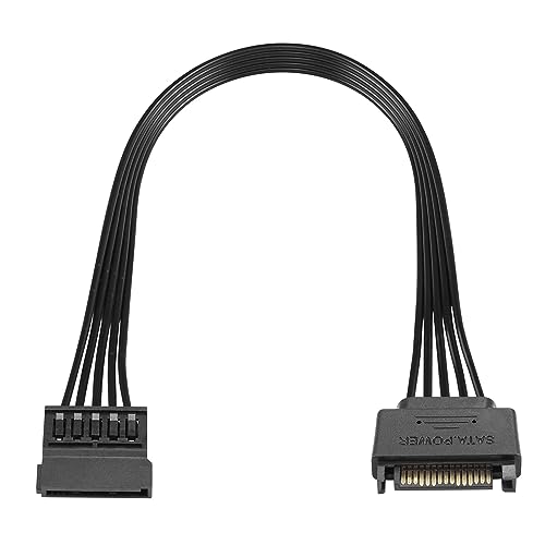 QIANRENON 30cm 15-Pin SATA Power Extension Cable Male to Female Black Flat Cable for HDD, SSD, DVD Burner, etc