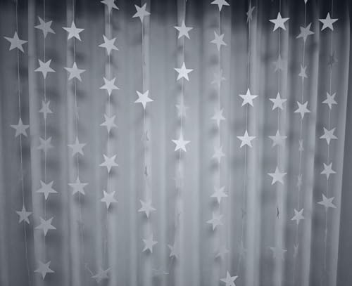 Image of Silver Glitter Star Garland Hanging Decorations, Streamer Bunting Banner Decorations,65 Feet, Twinkle Star Backdrop for Graduation, Birthday, Wedding, Christmas Party, New Year (Silver)