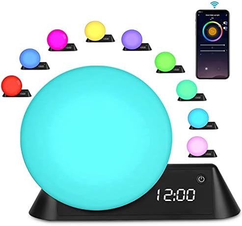 Smart Wake up Light with Alarm Clock, Led Night Light for Bedroom, White Noise Machine for Adults, Sound Machine with 15 Soothing Sound, RGBW Colour Compatible with Alexa 2.4G WiFi only, APP Control