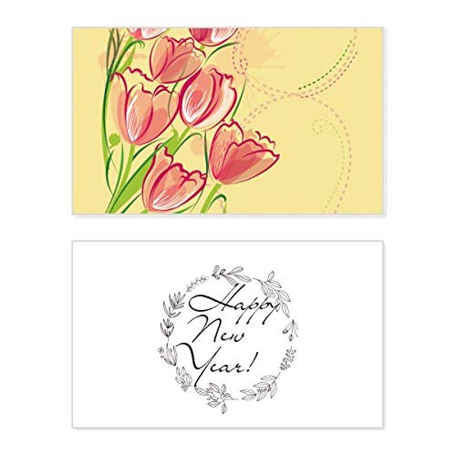 Tarjeta de felicitación de año nuevo con tulipanes pintados para regalar buenos deseos