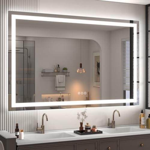 Image of 57x 36 LED Lighted Bathroom Mirror, Dimmable Vanity Mirror with Lights, Anti-Fog, ETL Listed (Backlit and Front Lighted)