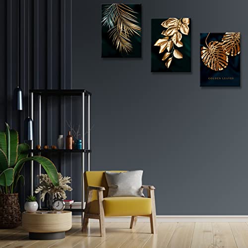 Canvas Wall Art Home Decor Framed Botanical Prints Gold Leaf Contemporary Wall Decor Set Of 3 Plant Pictures For Living Room Bedroom Ready To Hang Artwork 12X16 Inch #TOP2