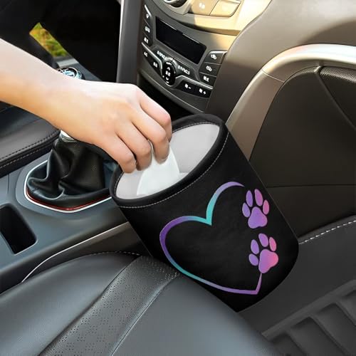 Image of Dog Paw Print Car Trash Can Collapsible Portable Car Garbage Bin Cute Multipurpose for Car Front Seat, Back Seat, Floor, Headrest Rubbish Bin Universal Fit for Car SUV Trucks