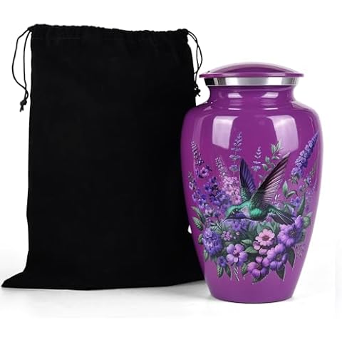 suruim Purple Hummingbird Urns for Human Ashes Adult Female, Urn Ashes Women, Urns Human Ashes, Cremation Urns Women, Urn Ashes Adult Mom Mother Keepsakes Ashes Loved (Large) Cover