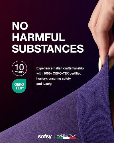 sofsy High-Wasit Purple Tights for Women - Italian-Made 40 Den Opaque Pantyhose | Witch Costume | Durable Microfiber, Reinforced Toes | Violet, Large - Thumbnail 2