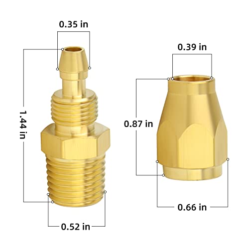 Chillwaves Brass Pneumatics Reusable Replacement Fitting，Hose-End Repair Fitting 1/4" Id Polyurethane Hose（1/4" Barb）X 1/4" Npt Rigid(5-Pack) #TOP1