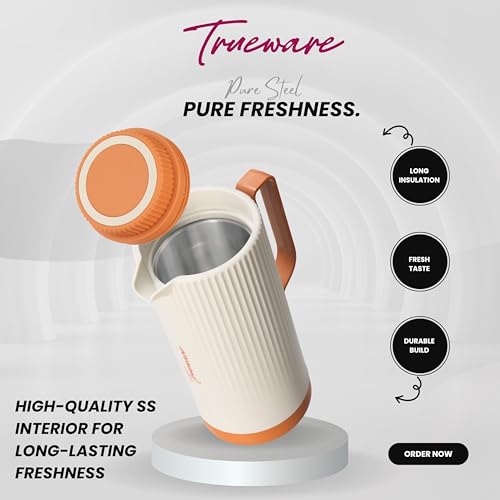 Image of Trueware Amaze ISI Certified Inner Steel Thermoware 1200 ML Hot & Cold Flask Jug, BPA Free, Leak Proof, Ideal for Tea, Coffee, Water, Hot and Cold Beverages