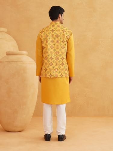 Image of SOJANYA (Since 1958 Men's Cotton Blend Kurta & White Churidar Pyjama with Nehrujacket