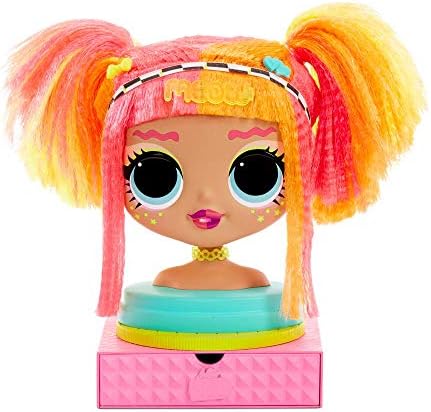 LOL Surprise OMG Styling Head with Stick-on Hair for Endless Styles - 30 Surprises and Accessories - Neonlicious