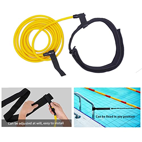 NA Swimming Training Belt Swimming Tether Fixed Swimming Swimming Seat Belt Static Swimming Belt, Swimming Elastic Rope Resistance Band Swimming Training Belt, yellow, 3M swimming belt - Thumbnail 3