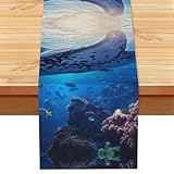 Manta Tischläufer mit Rochen und Fischen, Heimdekoration, Tischläufer, Esstisch, Hochzeit, Valentinstag, Party, 33 x 183 cm