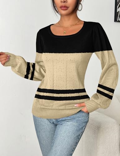 HOTOUCH Sweaters for Women 2025 Fall Trendy Tops Casual Puff Sleeve Square Neck Cute Tunic Pullover Blouses XS-XXL3