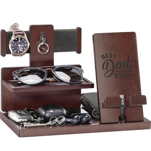 ProCase Gifts for Dad, Wood Phone Docking Station for Men, Dad Gifts From Daughter Son, Mens Nightstand Organizer, Anniversary Birthday Gifts for Dad Father Husband Him -Espresso (Engraved W