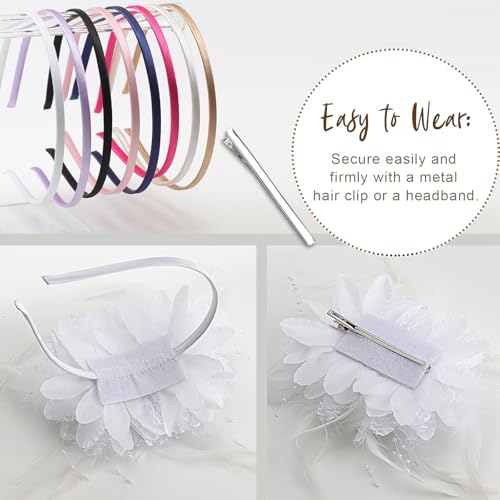 Image of DRESHOW Womens Fascinators Hats Tea Party Hats for Women Pearl Lace Feather Hat Vintage Derby Hats for Wedding Cocktail