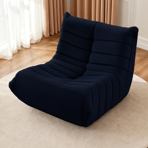 Image of HABUTWAY Bean Bag Chairs Fireside Lazy Floor Sofa,Single,Navy Blue | Soft Teddy Fleece Bean Bag Sofa with High-Resilience Foam Filling,Beanbag for Living Room, Bedroom, Office