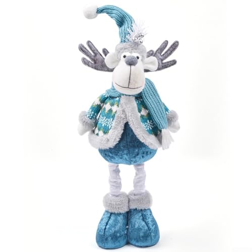 Yuanpgky Juego de adornos telescópicos de tela azul de Navidad, Papá Noel, muñeco de nieve, reno, decoración de mesa, 50 x 20 cm, para decoración del hogar y fiestas (ciervos)