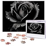 Puzzle 500 Teile Schwarze Rose Puzzles Personalisiertes Bilderpuzzle für Erwachsene Fotopuzzles Holzpuzzles Geschenk Klassisches Puzzle für Familie Hochzeit Geburtstag Valentinstag