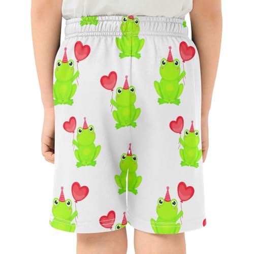 J JOYSAY Frog Heart Balloon White Boys Athletic Shorts Kids Youth Casual Shotrs with Elastic Waistband Pockets3