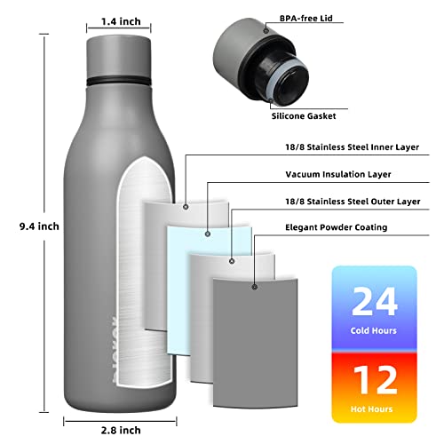Image of BJPKPK Insulated Water Bottles, 18 oz Stainless Steel Metal Water Bottle with Strap, BPA Free Leak Proof Jugs, Mugs, Flasks, Reusable Thermal Flasks for Sports & Travel, Grey