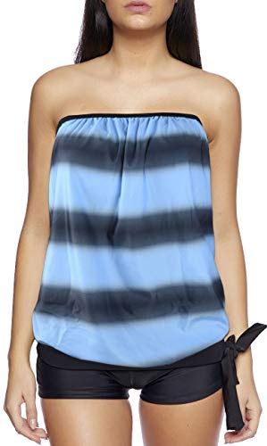 Versandhandel Henry Musch-Malinowski Tankini Bandeau f5373 - Bañador de Estilo holandés Bandeau Tankini 1443 - Tankini, Color Azul y Gris 48