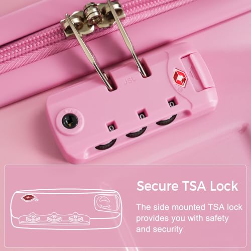 Luggage Sets New Model ABS Hardshell 3pcs Clearance Luggage Hardside Lightweight Durable Suitcase sets Spinner Wheels Suitcase with TSA Lock 20''24''28''(Pink)2