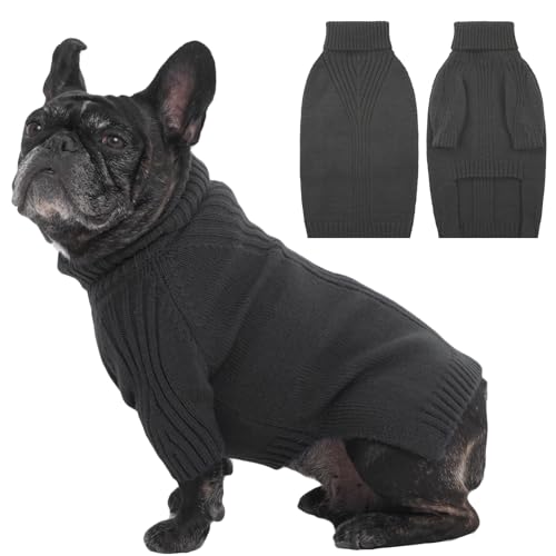 Image of IECOii Small Dog Sweater, Warm Turtleneck for Small to Medium Dogs, L | Holiday Knit Doggy Sweatshirt,Girl Boy Dog Sweaters for Winter,Cozy Pullover Knitwear with Sleeve for French Bulldog, Grey