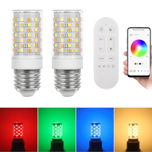 Bombilla LED Inteligente RGB con Bluetooth E27, 7W 750LM, CA 230V, Brillo y Temperatura de Color Ajustables, 16 Millones de Colores DIY, Regulable en Múltiples Colores (2 Pack With Fernbedienung)