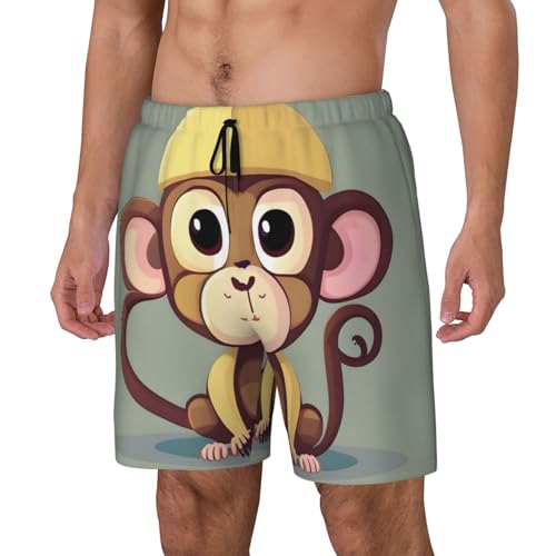 Cute Monkey Mens Double Polyester Swimsuit Trunks Swim Shorts with Compression Liner and Patch Pocket.2