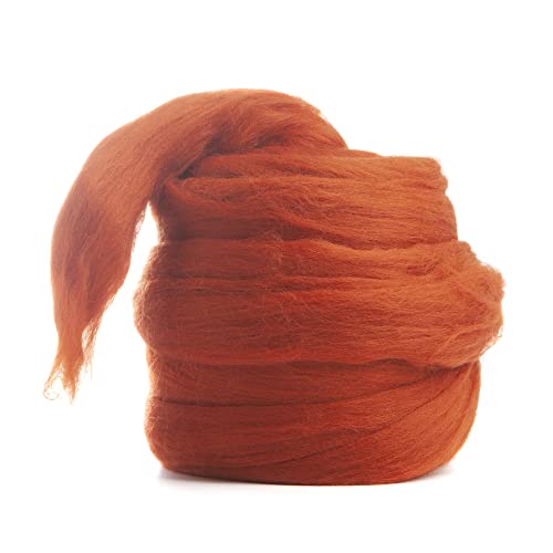 Image of Desert Breeze Distributing - 100% Natural Merino Wool Roving, Wool for Spinning, Tapestry Yarn, Needle Felting, Wet Felting, Big Yarn Roving, 19 Micron, 70mm Staple Length, 8 OZ Size, Color Rust