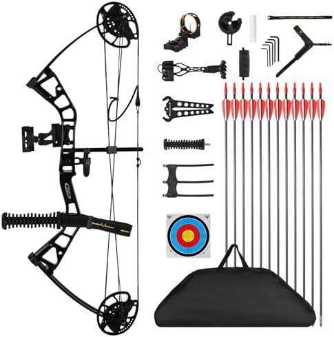 Junior Compounnd Bow Set for Youth & Kids,Beginners and Women Bow Draw Length 16″-28″,Draw Weight 10-40Lbs,290fps，Adjustable