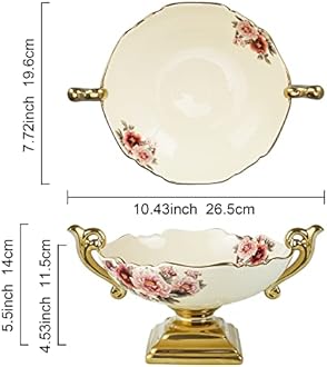 fanquare Wavy Fruit Bowl with Gold Holder, Floral Fruit Tray, Snack Stand for Dining Table, Room Décor,30oz