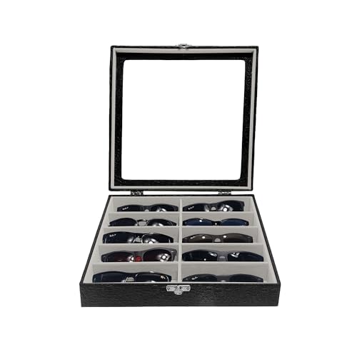 Estojo Porta Óculos 10 Casulos Preto Com Interno Aveludado Gelo Caixa Organizador Maleta para Óculos