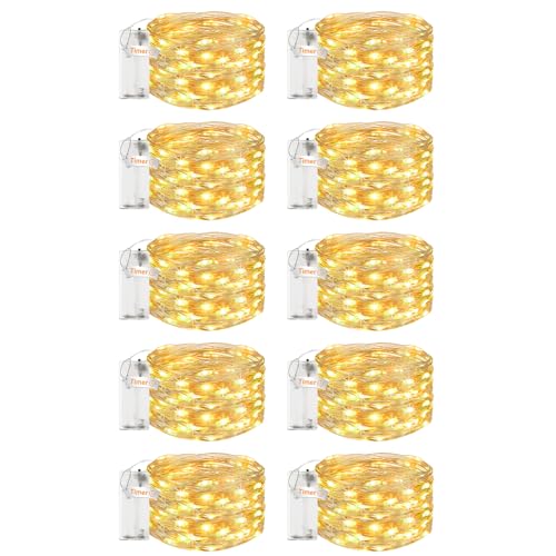 bitjam Lot de 10 guirlandes lumineuses avec minuteur - 3 m - 30 LED - Mini fil de cuivre - Guirlande lumineuse à piles (piles AA) - Pour fête, Noël, mariage, chambre à coucher, décoration intérieure