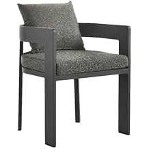 Modway Tahoe Outdoor Patio Powder-Coated Aluminum Fabric Dining Chair in Gray Charcoal - Patio Metal Dining Chair with Cushions - Accent Armchair - Dining Chair with Armrests - Modern Outdoor Seating
