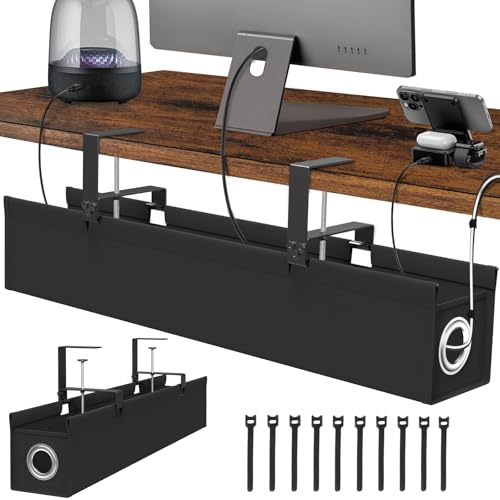 [Upgraded] Large Under Desk Cable Management Tray No Drill, Suolaao 30' Cord Organizer with Oxford...